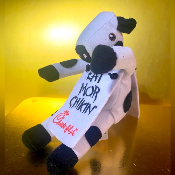 CHICK-FIL-A  PROMOTIONAL COW PLUSH WEARING DOUBLE-SIDED SIGN EAT MOR CHIKIN 2002 - Picture 13 of 15
